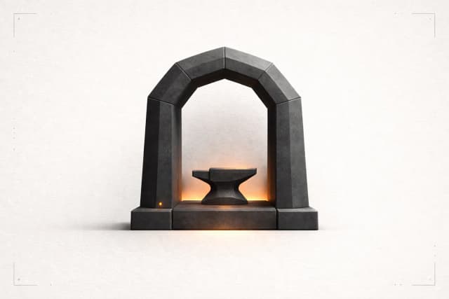 Stone forge arch and anvil with warm glow